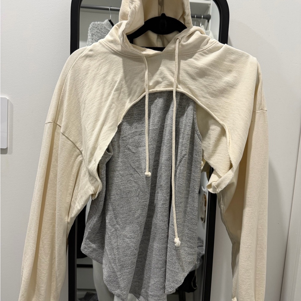 Cream Hooded Cropped shrug